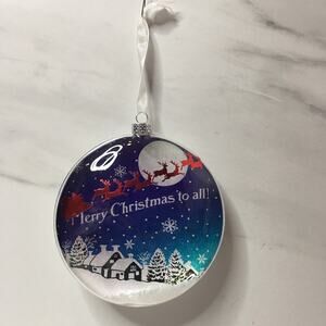 Hallmark Glass Ornament A Merry Christmas To All 2014 Santa Reindeer Sleigh